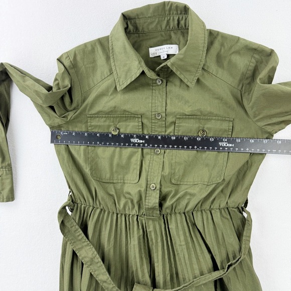 Derek Lam Collective Pleated Green Midi Shirt Dress Size 0 Women Olive Green RTR - Picture 9 of 10